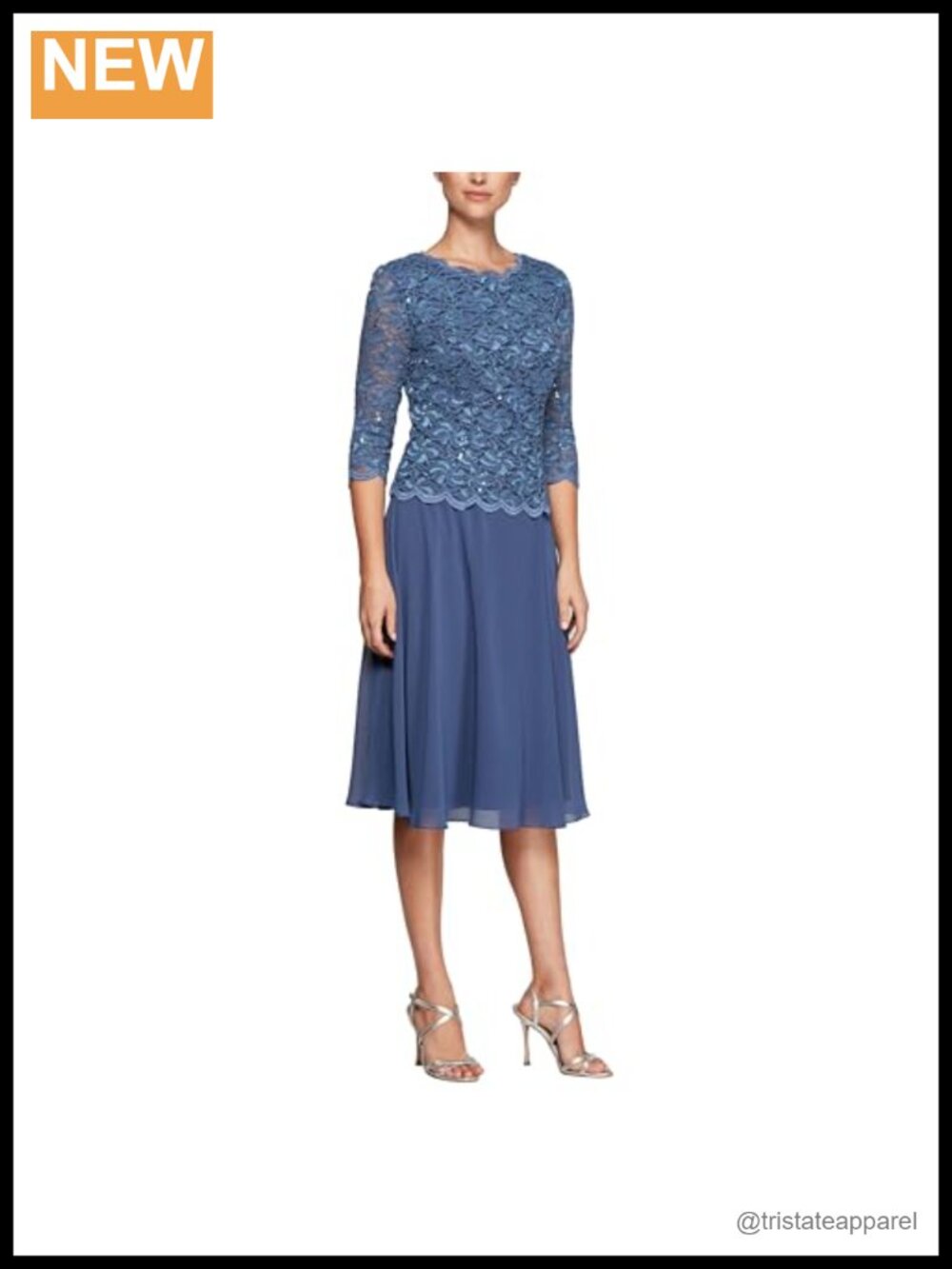 Tea Length Sequin Lace Bodice Formal Dress Wedding Guest Mother of Bride